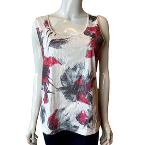 Dana Buchman Women Floral Sleeveless Tank Top Sequin Cream Red Size Large